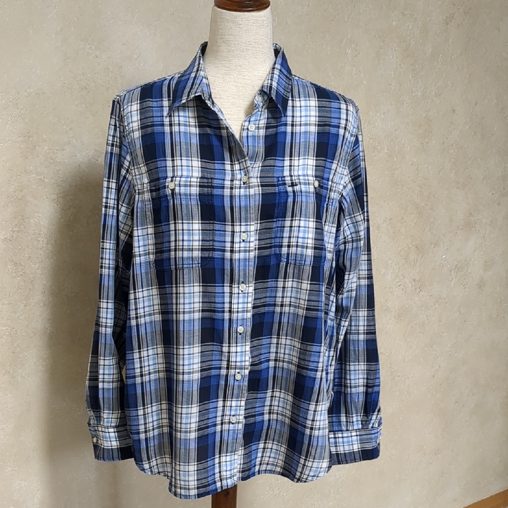 Ralph Lauren Blue Plaid Shirt with White and Navy